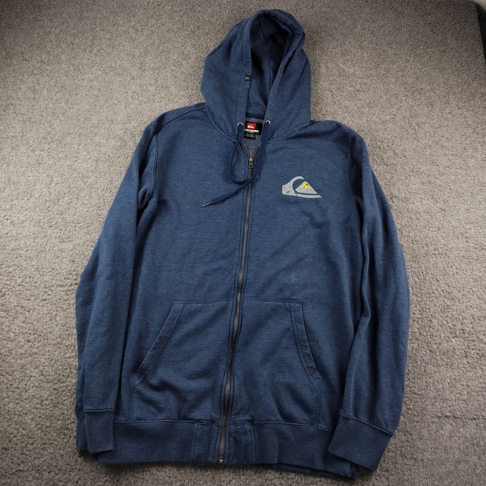 VTG Quiksilver Hoodie Mens Large Full Zip Blue Logo Sweatshirt Y2K Skater Surf